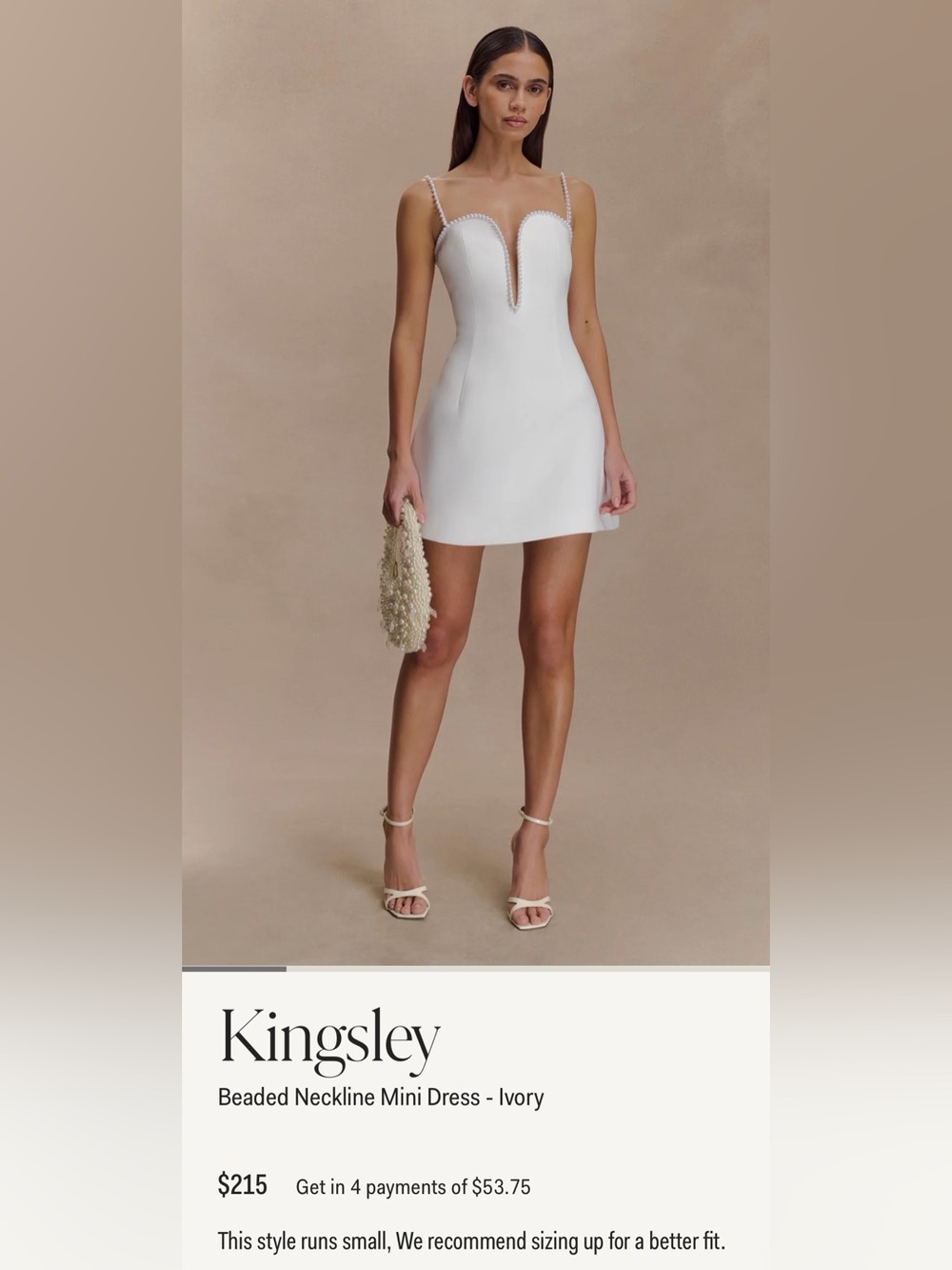 Beaded Neckline Ivory Mini Dress